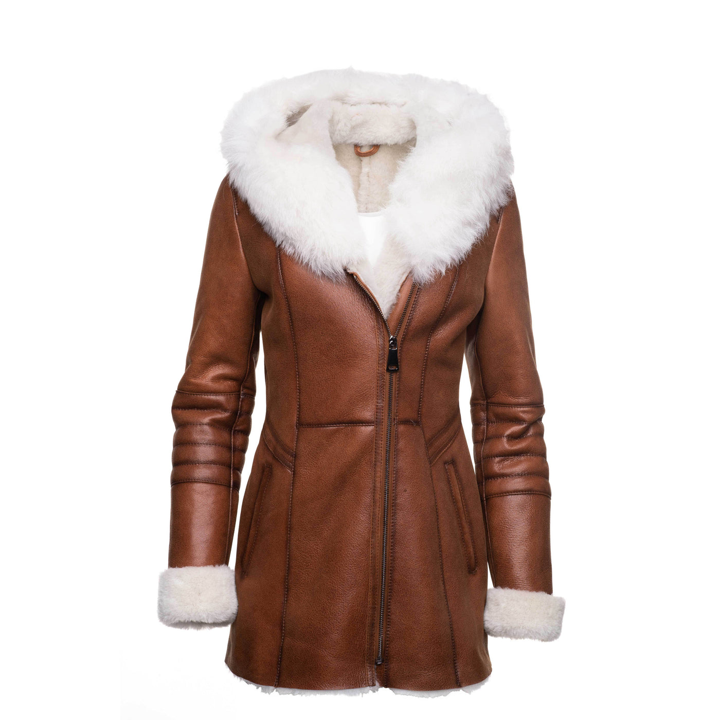 Ayvas Tan Shearling Hoodie with Fox Fur Trim