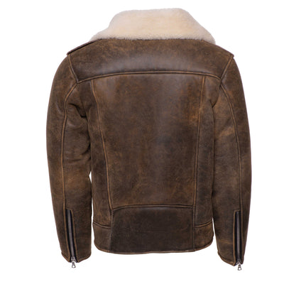 Distressed Biker Bomber Shearling Jacket