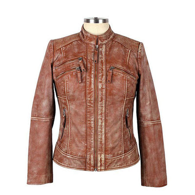 Fashionable Leather Sandstone Jacket