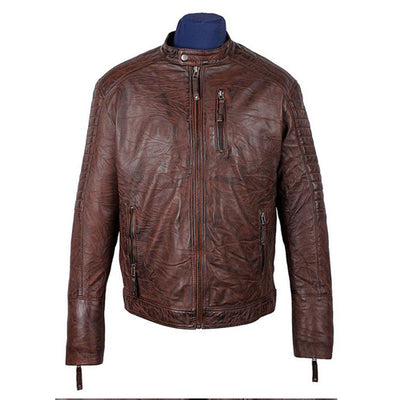 Wrinkled Comfortable Brown Leather Jacket for Men