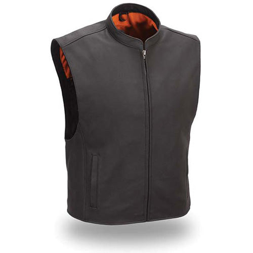 Sleek mandarin collar matte leather vest