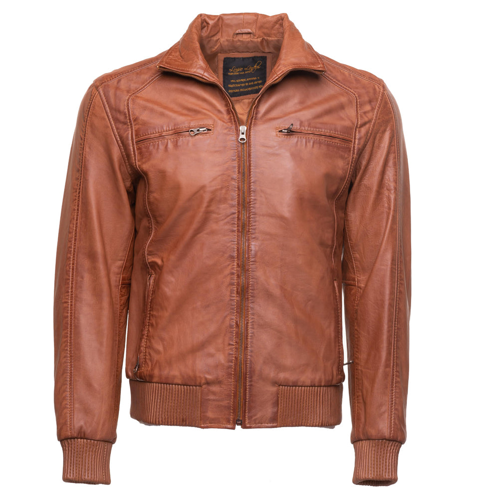 Sand Washed Leather Jacket with Stretch Hems & Cuffs