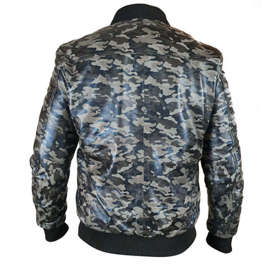 Camouflage leather jacket in bomber grey