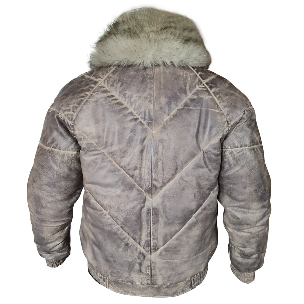 Casper's V-Bomber-style Puffer Winter Leather Jacket