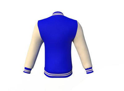 Soft  Cream Sleeves Blue Varsity Letterman Jacket 