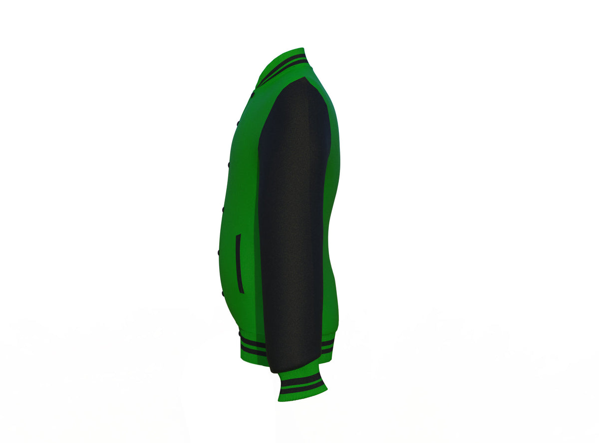 Comfortable Black Sleeves Dark Green Varsity Letterman Jacket