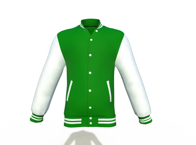 Stylish Dark Green Varsity Letterman Jacket with White Sleeves