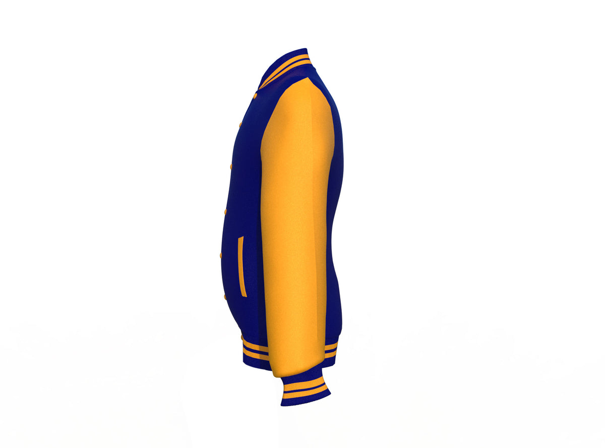 Lightweight Navy Varsity Letterman Jacket with Gold Sleeves