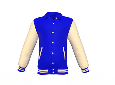 Soft  Cream Sleeves Blue Varsity Letterman Jacket 