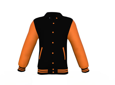 Winter Wear Orange Sleeves Black Varsity Letterman Jacket