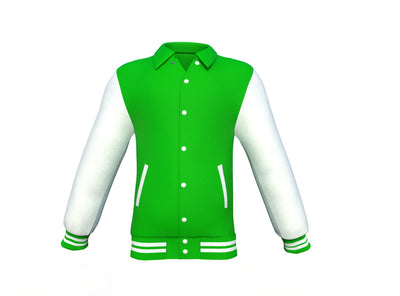 Gold Sleeves Light Green Varsity Letterman Jacket with White Sleeves