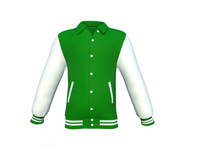 Stylish Dark Green Varsity Letterman Jacket with White Sleeves