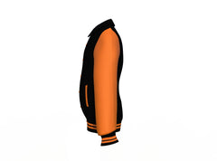 Winter Wear Orange Sleeves Black Varsity Letterman Jacket