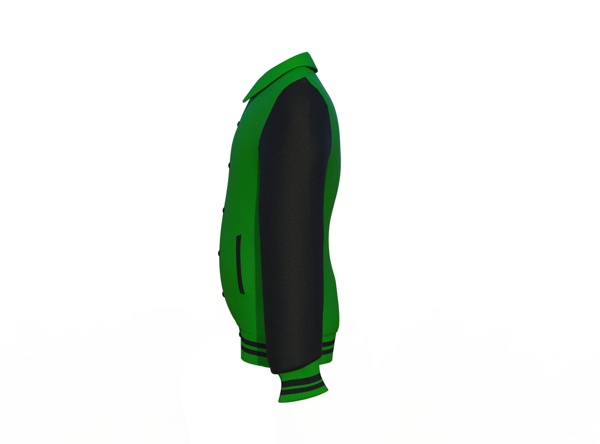 Comfortable Black Sleeves Dark Green Varsity Letterman Jacket