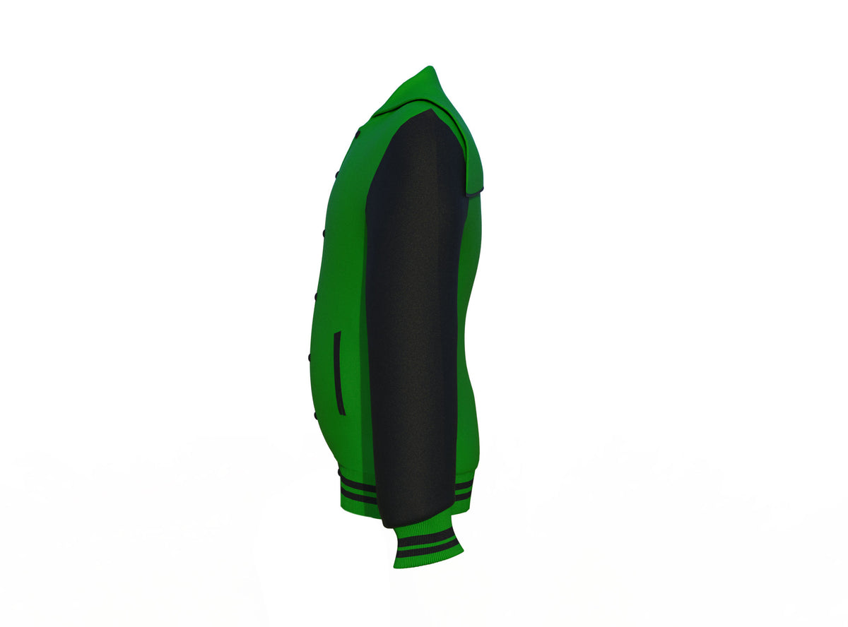 Comfortable Black Sleeves Dark Green Varsity Letterman Jacket