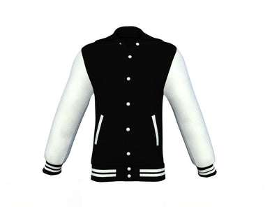 Comfortable Black Varsity Letterman Jacket with White Sleeves