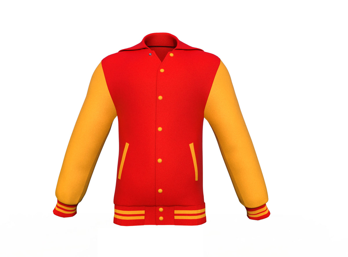 Comfortable Gold Sleeves Red Varsity Letterman Jacket