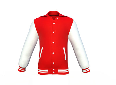 Soft and Cozy Jacket Red Varsity Letterman Jacket with White Sleeves