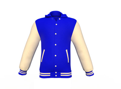 Soft  Cream Sleeves Blue Varsity Letterman Jacket 