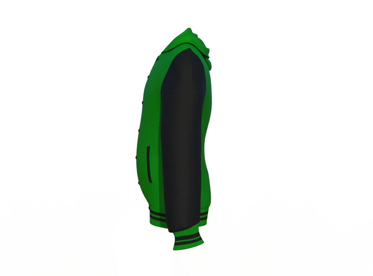 Comfortable Black Sleeves Dark Green Varsity Letterman Jacket