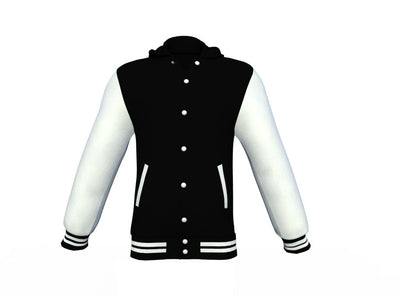 Comfortable Black Varsity Letterman Jacket with White Sleeves