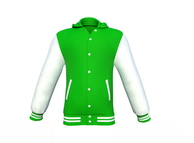 Gold Sleeves Light Green Varsity Letterman Jacket with White Sleeves