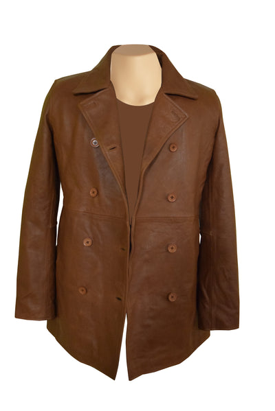 The Classic Corrina's Cognac Leather Peacoat