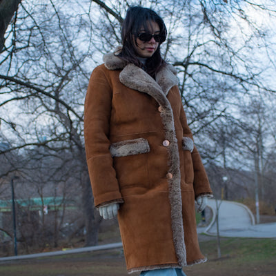 Sabina Tobacco Long Shearling Coat