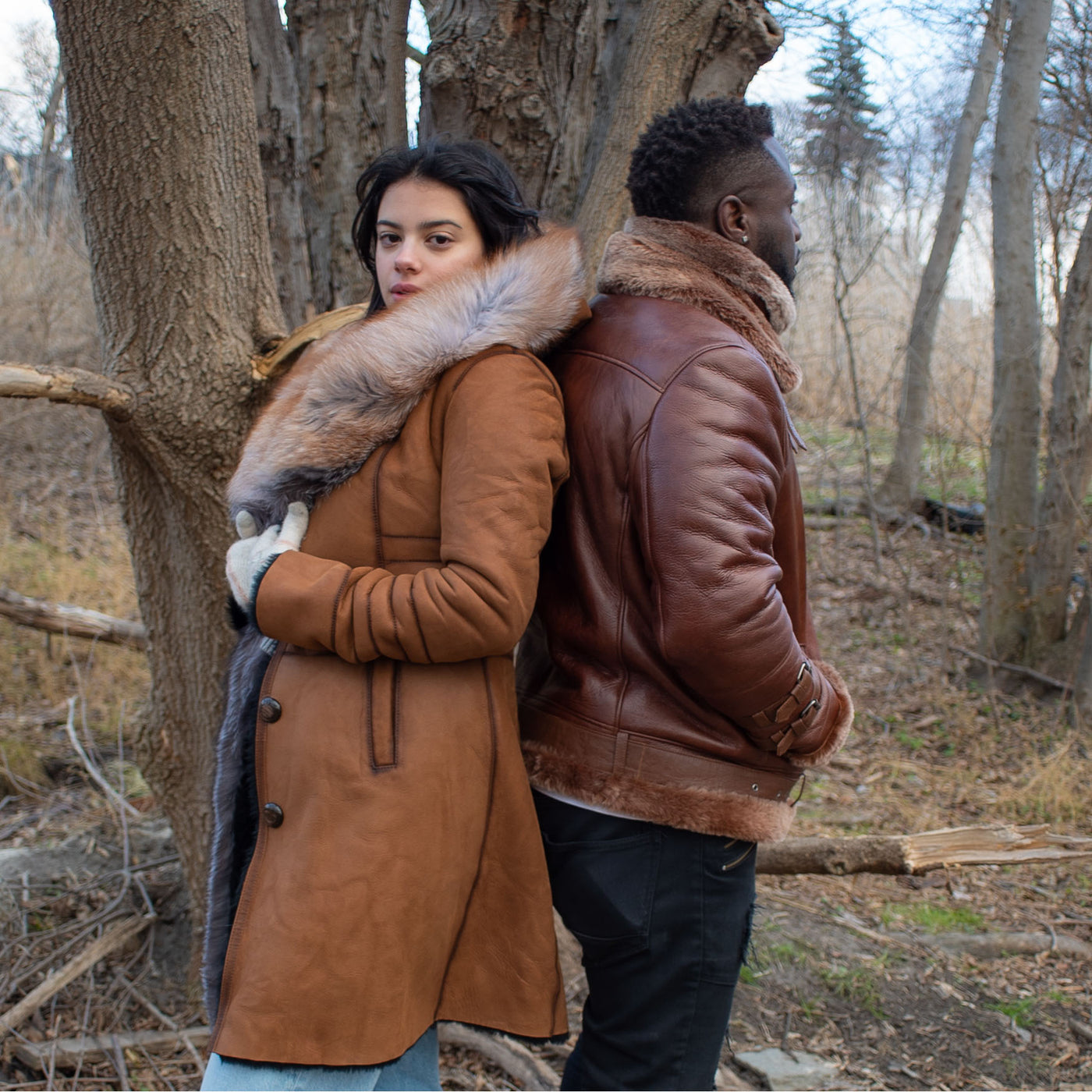 Chantal's Tan Shearling coat with large fox fur hoodie and trim