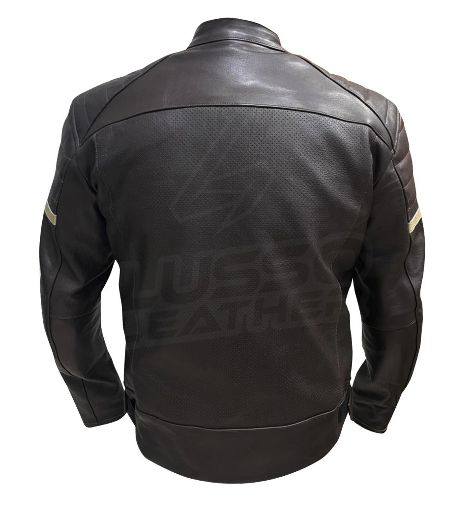 Brown Cafe Racer Armored Leather Jacket