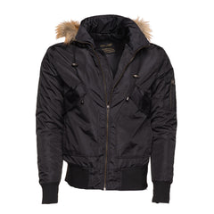 Isaac's fur-collared nylon flight jacket