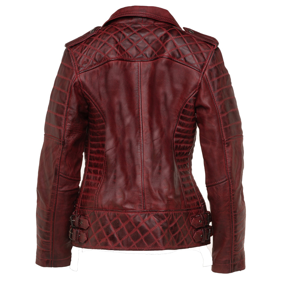 Marissa's vintage red diamond quilted leather jacket