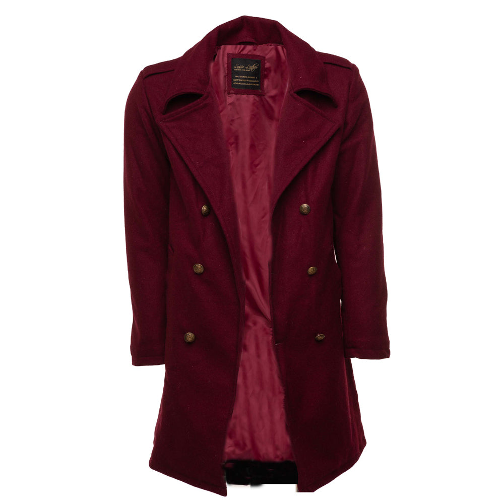 Men's Burgundy Wool 3/4 Trench Coat