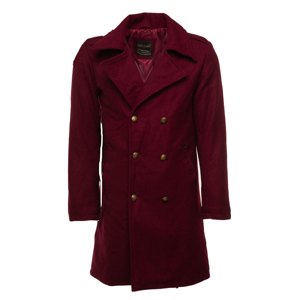 Men's Burgundy Wool 3/4 Trench Coat