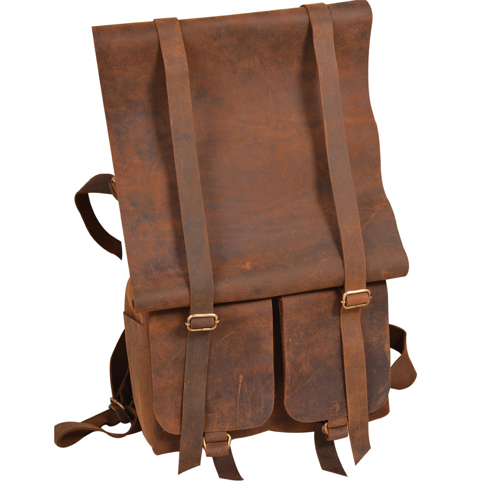 Stylish Parsons Oiled Cowhide Roll Top Backpack