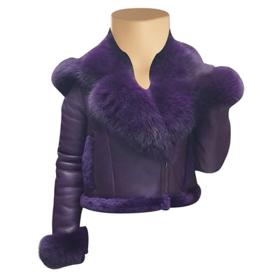 Sierra's Purple Shearling and Fox Fur Crop Jacket