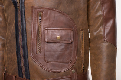 Brown leather jacket with D pocket