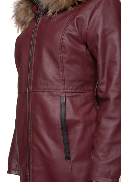 Hana's Burgandy 3/4 length Double Breasted leather jacket