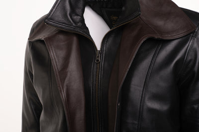 Byrne's brown and black Aviator leather jacket