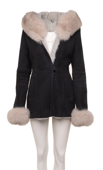 Izzys shearling and fox fur coat