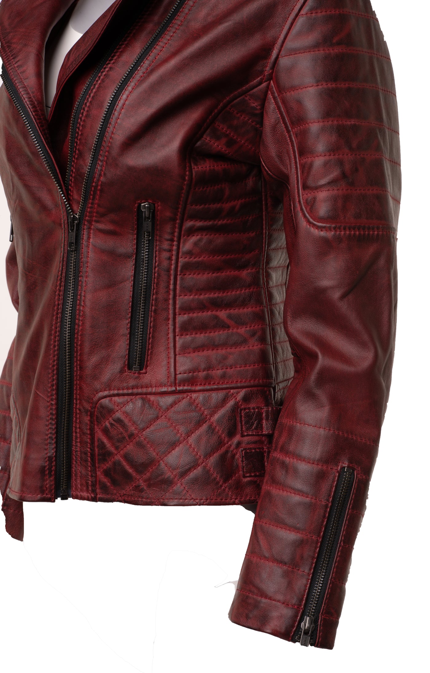 Marissa's vintage red diamond quilted leather jacket