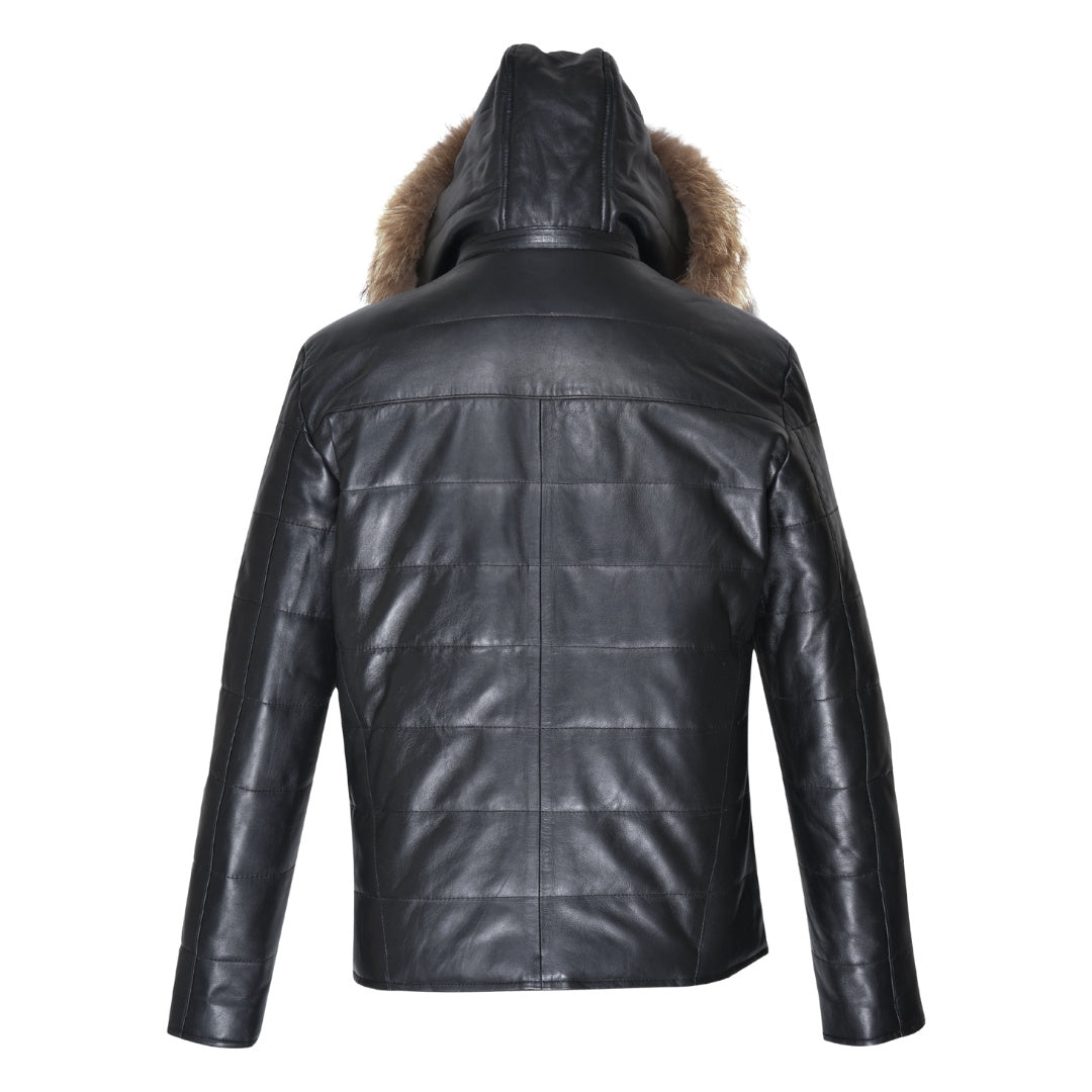 Raven black hooded puffer jacket