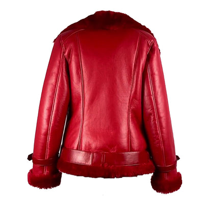 Pheonix Red Sheepskin Shearling Bomber Jacket